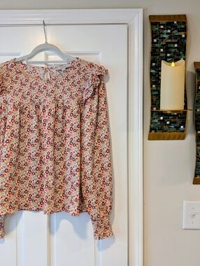 LOFT Floral Smocked Blouse Size Large Boho Cottagecore Top